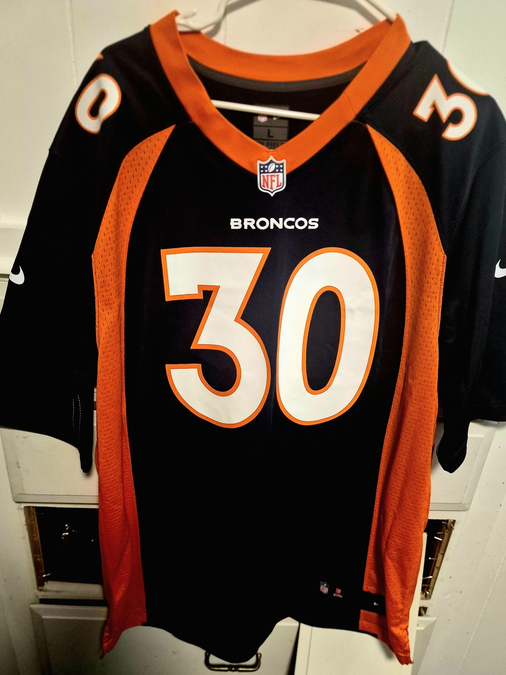 Nike Denver Broncos Phillip Lindsay Jersey Size L Large Blue Game Replica 30